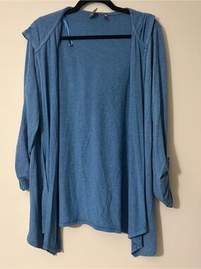 Women's Blue Hooded Open Front Cardigan Sweater